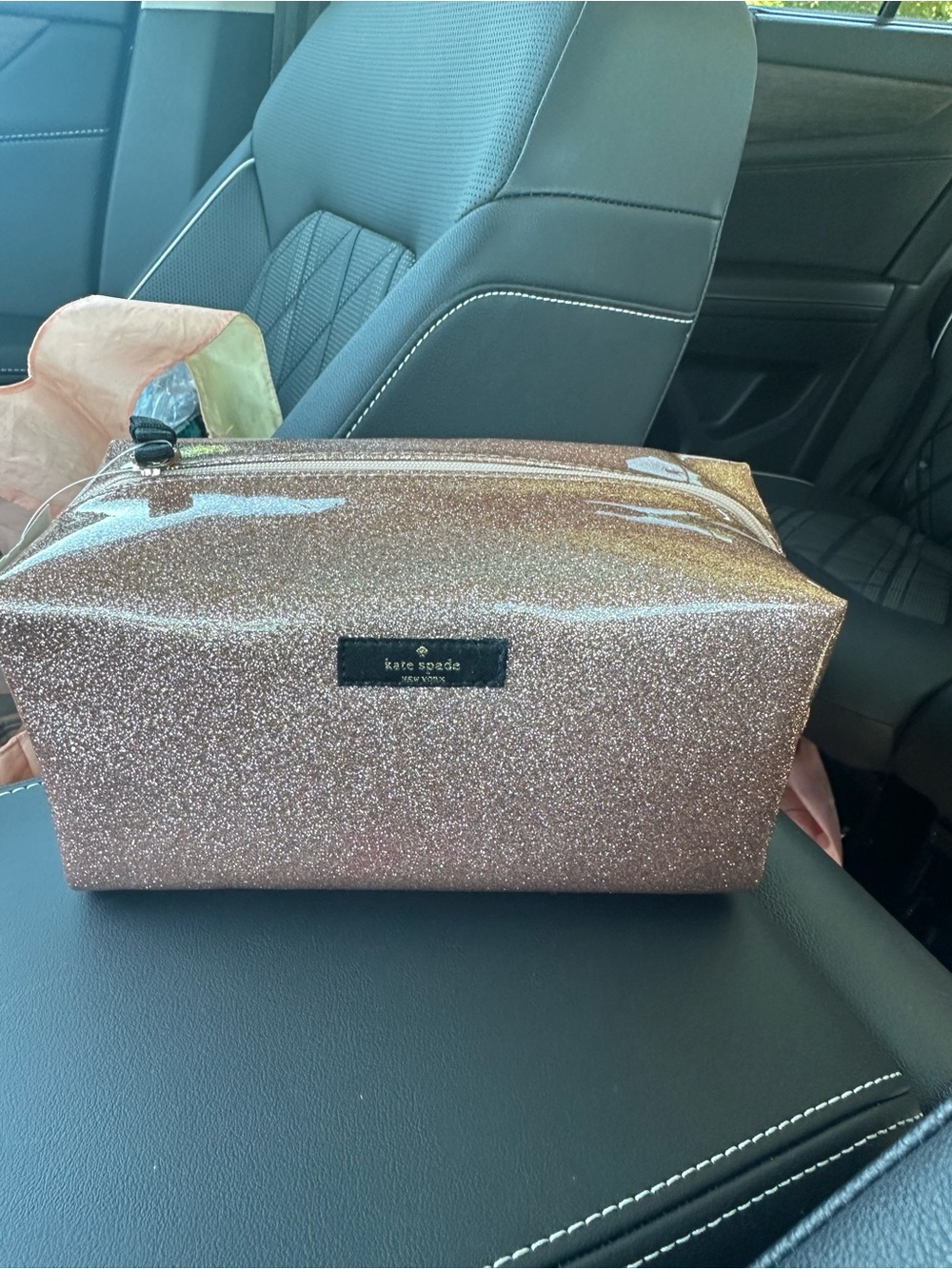kate spade Rose Gold Glitter large Cosmetic Pouch vintage NWT